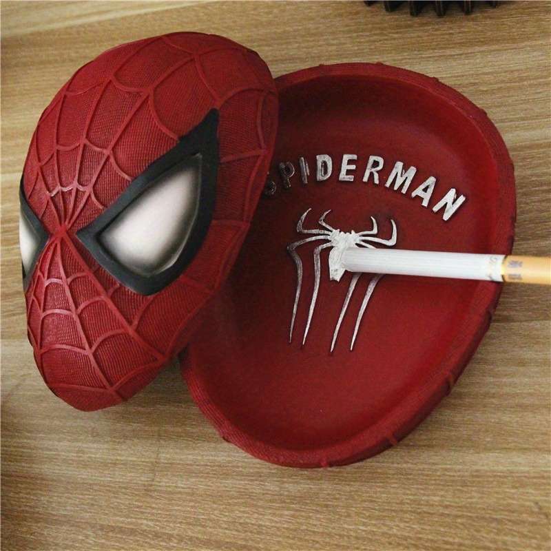 1pc Marvel Spider-Man Face Ashtray Retro Superhero Home Decor Round Resin Ashtray with Iconic Ma