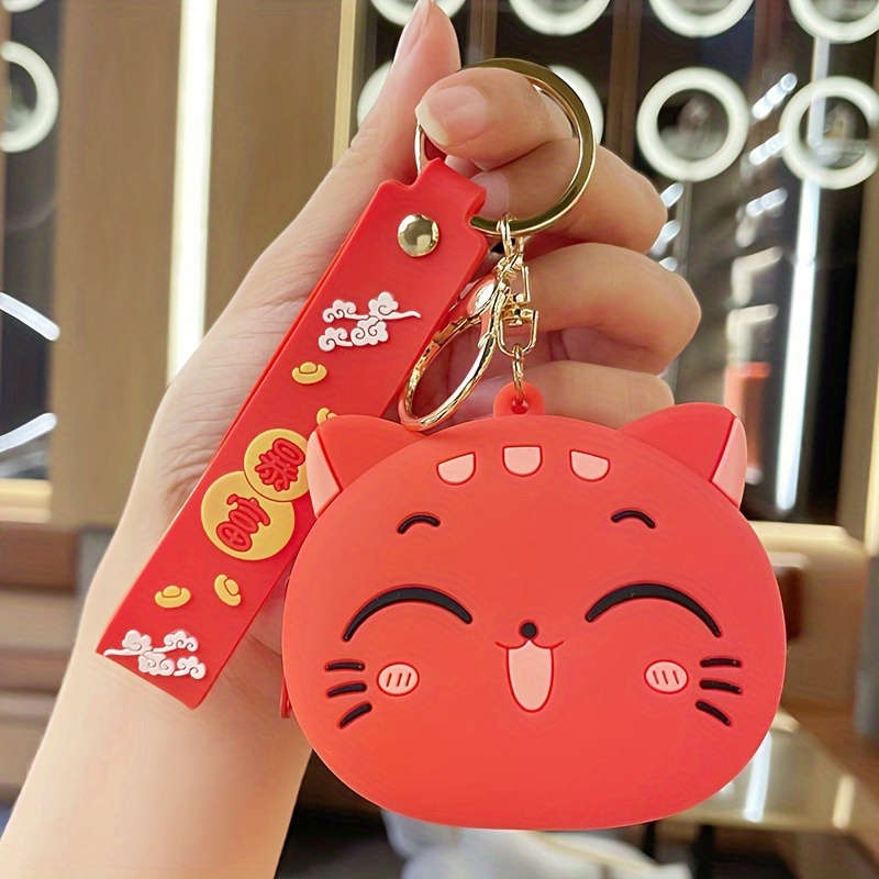 1pc Cute Black Cat Silicone Coin Purse with Keychain C Lightweight Zippered Pouch for Coins Ke