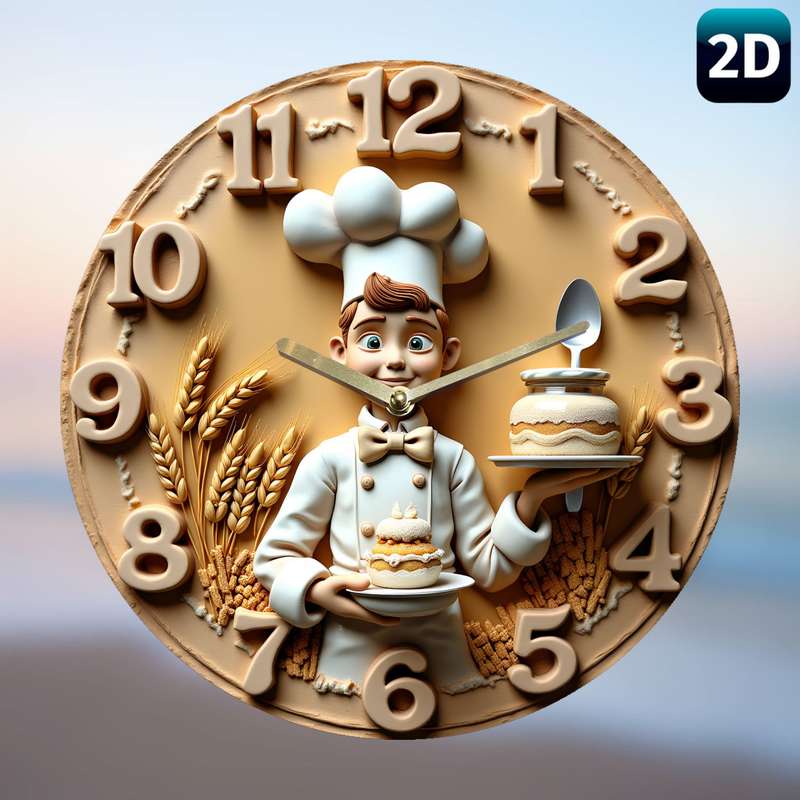 1pc 19.99 cm Silent Chef Wall Clock Decorative Acrylic Round Clock with Chef Illustration Perfec