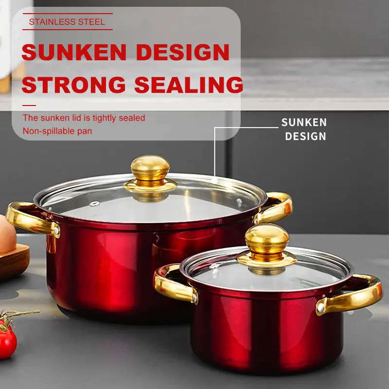 12-Piece Red Stainless Steel Frying Pan Set with Lids