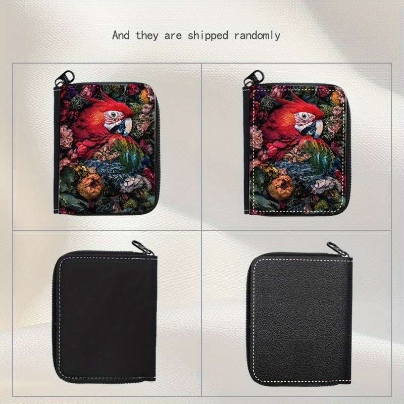 1pc Tropical Parrot Print Womens Wallet Vibrant Floral Bird Design Multi-Card Slots Zipp