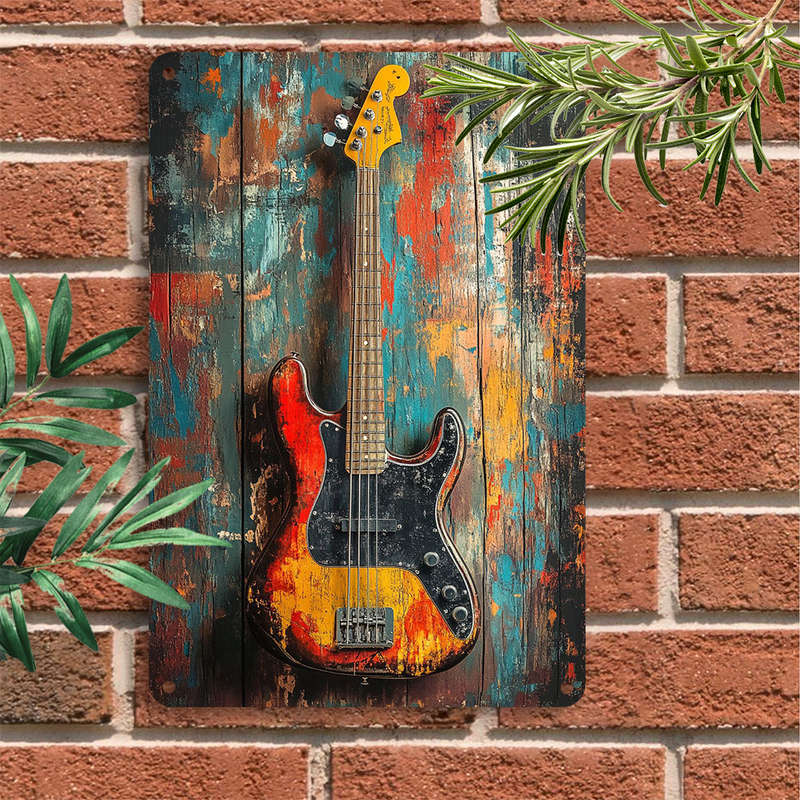 1pc  Retro Electric Guitar Tin Sign 20.32x30.48 cm Aluminum Metal Wall Art Vintage Music Theme