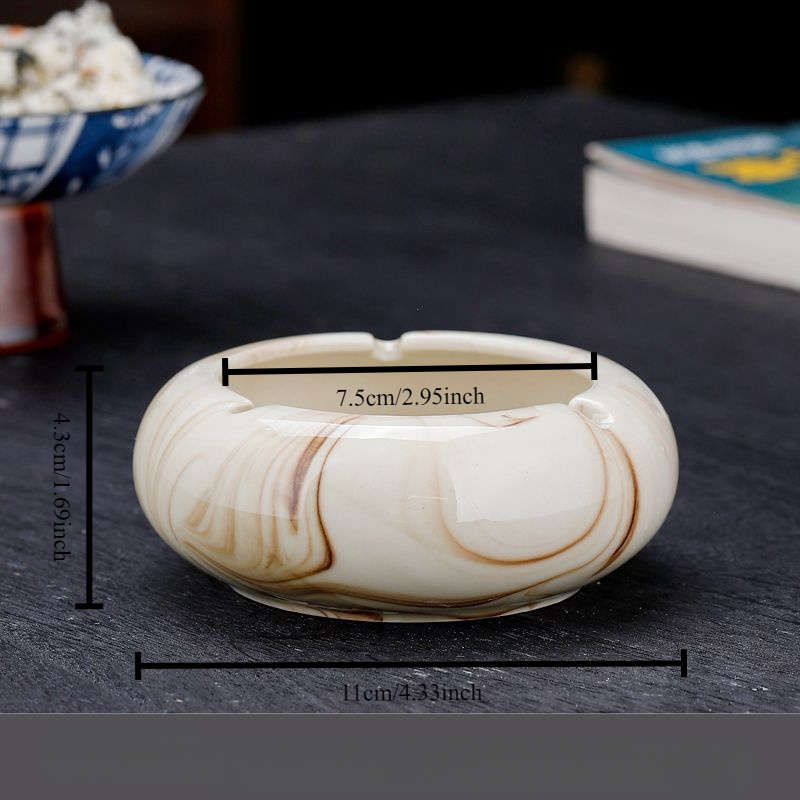 1pc Luxury Marbled Ceramic Ashtray Elegant White Brown and Beige Design with Glossy Finish Ide