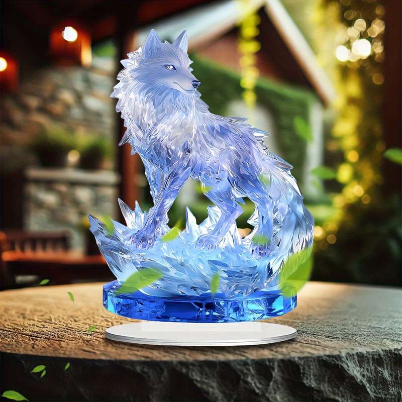 1pc 2D Flat  Acrylic Crystal Wolf Sun Catcher 23.98cm x 17.78cm
