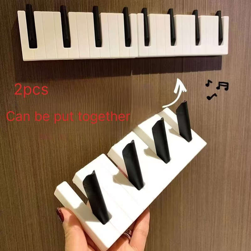 1pc Piano Keyboard Design Wall-Mounted Hook Rack Durable Plastic Easy Installation Multi-Function