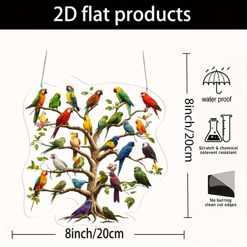 1pc 2D Flat   Colorful Parrot Tree Acrylic 20.32cm x 20.32cm Bohemian Wall Hanging Vivid