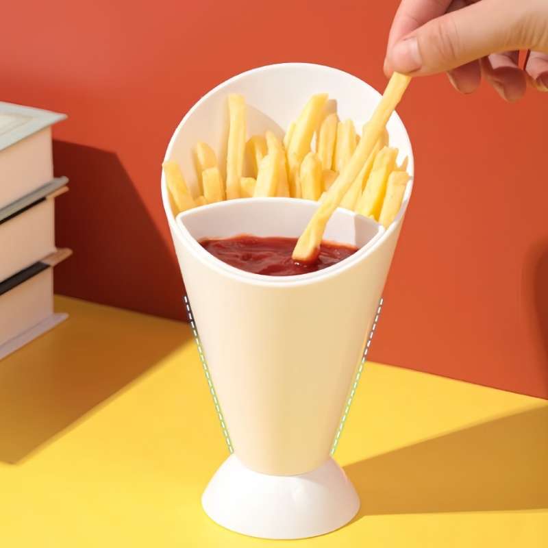 1pc Rectangular Plastic Snack Cup with Lid Portable Serving Container for Fries Salad More