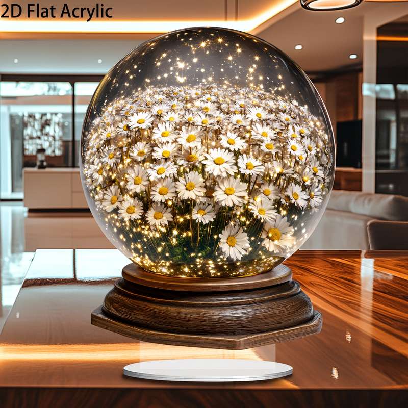 1pc 2D Flat  Acrylic Sunflower Crystal Ball with Stand  Multipurpose Festive Decor for Christmas