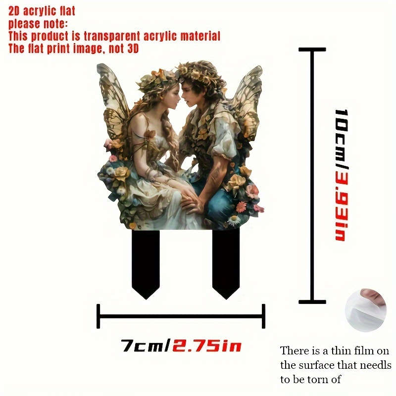 1pc 2D Flat   Charming Acrylic Fairy Couple Garden Card Set Love-Themed Outdoor Decoration Su