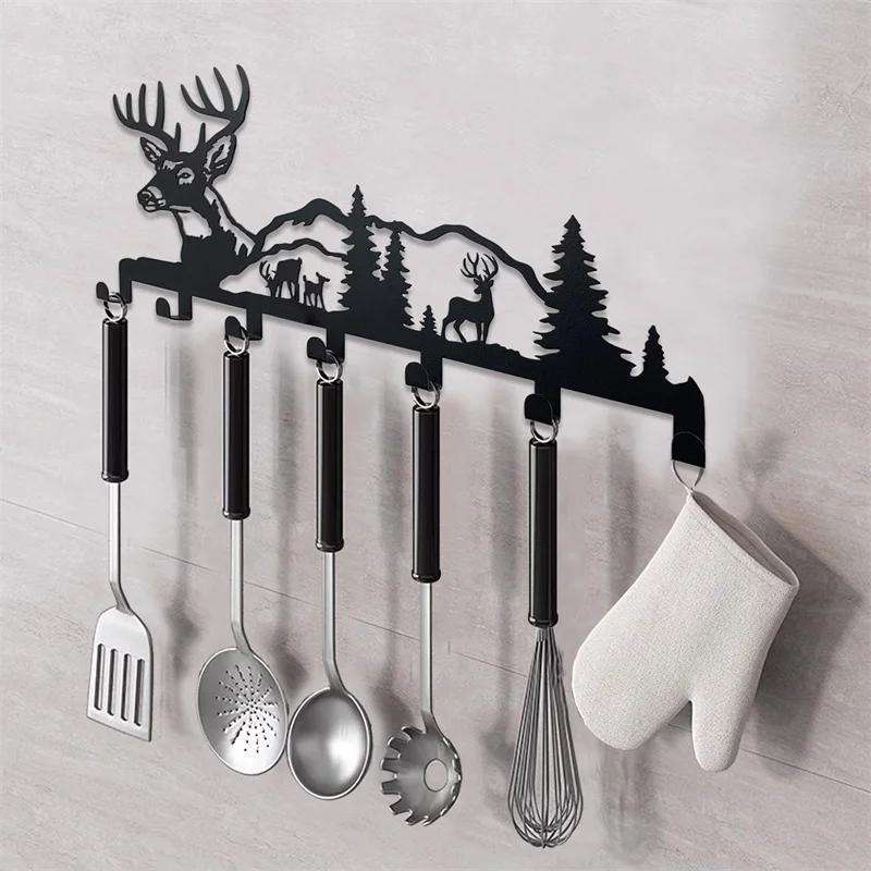 Room Decor 1pc Rustic Iron Deer Silhouette Wall Hanging Key Holder with HooksDurable Metal Key Or