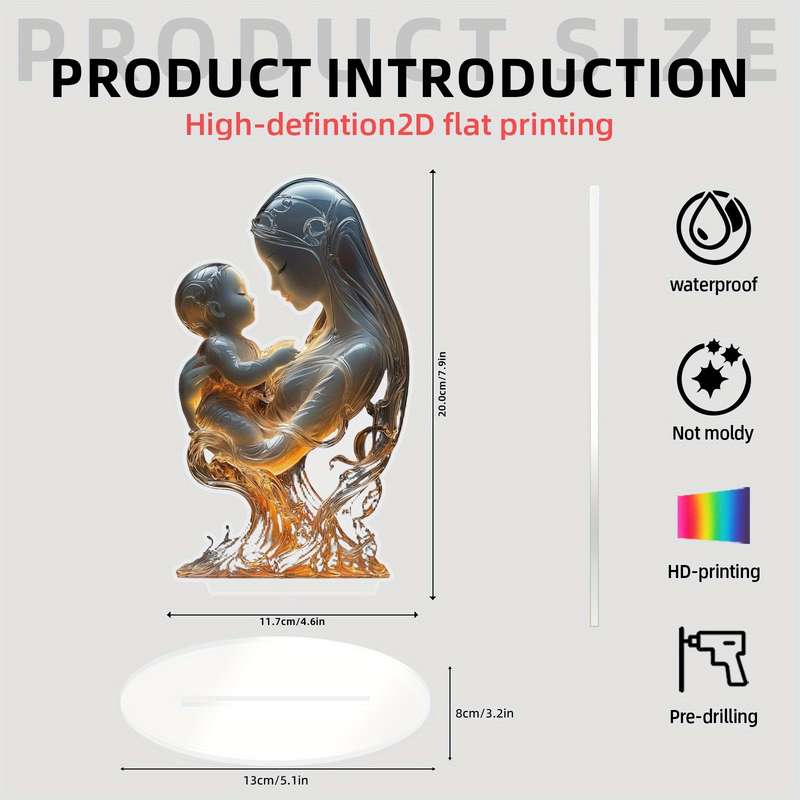 1pc 2D Flat   Acrylic Mother and Youngsters Embrace Desktop Decor Elegant Home Accent with Warm
