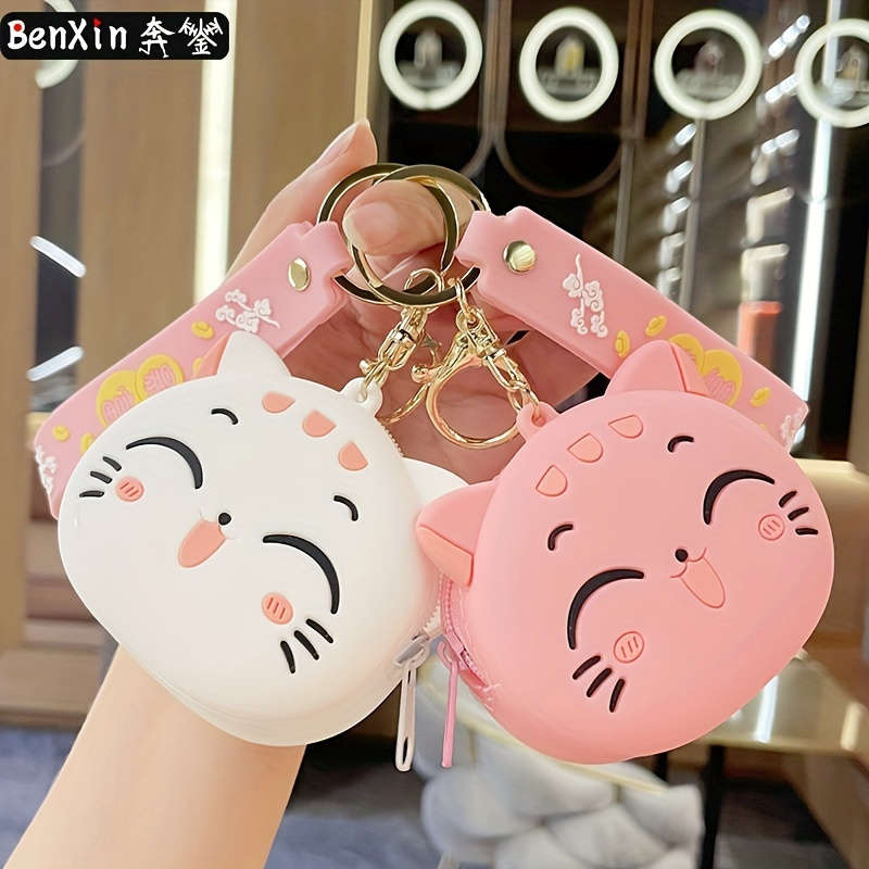 1pc Cute Black Cat Silicone Coin Purse with Keychain C Lightweight Zippered Pouch for Coins Ke