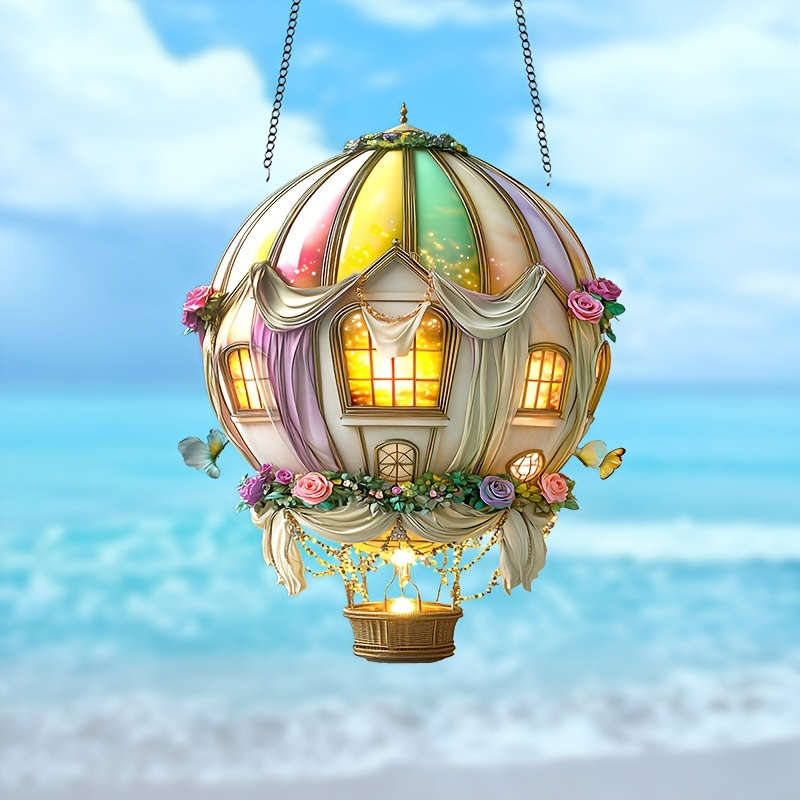 1pc 2D Flat   Acrylic Whimsical Hot Air Balloon Sun Catcher 15.24cm x 20.32cm Colorful Floral Theme