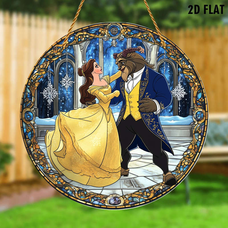 1pc 2D Flat   Disney Beauty and the Beast  Acrylic Wall Art Sign Belle Beast Dance Scene