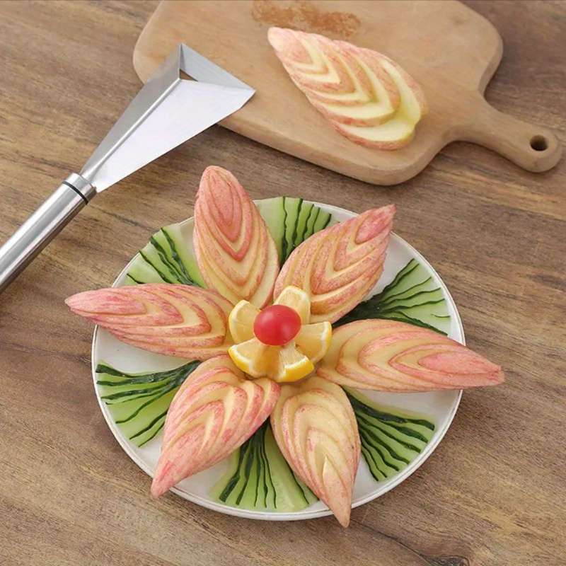1pc Creative Stainless Steel Fruit Carving Knife Intricate Flower Design Slicing Peeling Tool