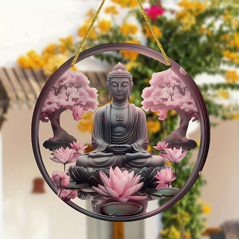 1pc 2D Flat   Classic Acrylic Buddha Wall Hanging Decorative Plaque with Pink for Lotus Sakur