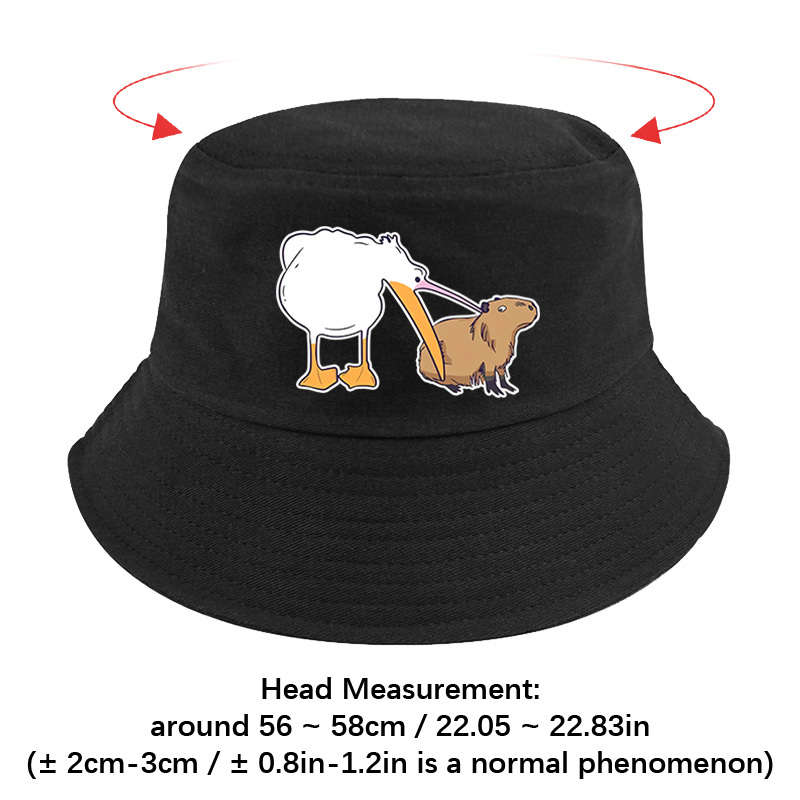 1pc Fun Goose with Big Mouth Eating Small Animals Print Bucket Hat Versatile and Lightweight Avai