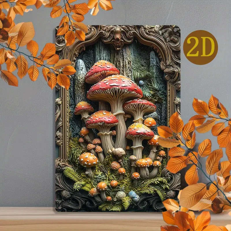 1pc Vibrant Oversized Mushroom Aluminum Wall Art Perfect for Bedrooms Home Offices Creative Spaces P