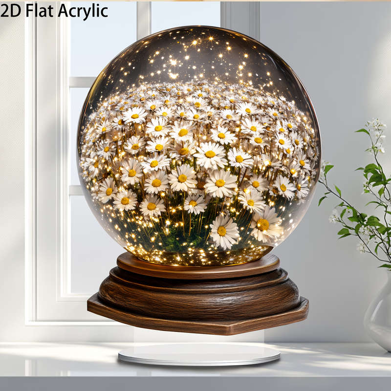 1pc 2D Flat  Acrylic Sunflower Crystal Ball with Stand  Multipurpose Festive Decor for Christmas
