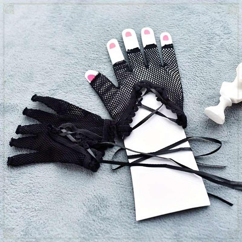1 Pair Black Mesh Half Finger Gloves
