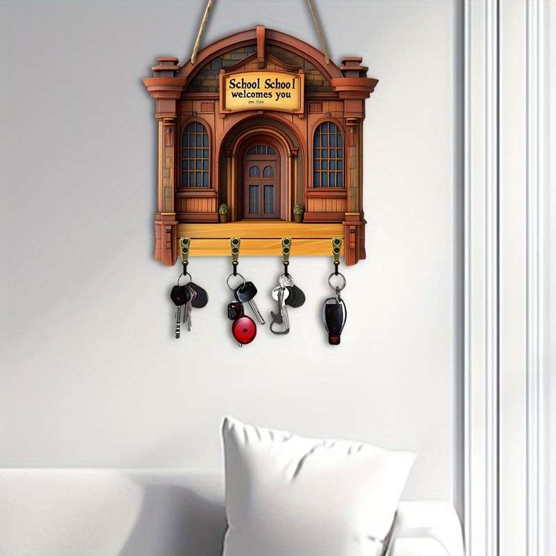 A Campus Life Decoration a Simple and Colorful Wooden Keychain with Four Metal Hooks(30.0cm X 24.99