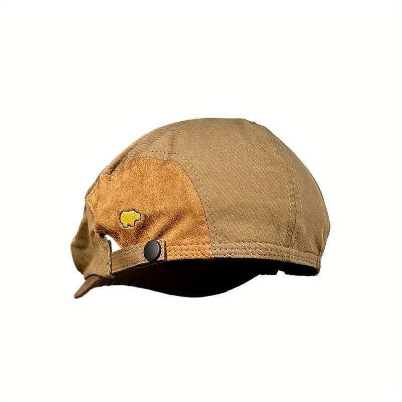 1pc Vintage British Style Beret Cap Unisex Lightweight Polyester Newsboy Hat with Embroidered Log
