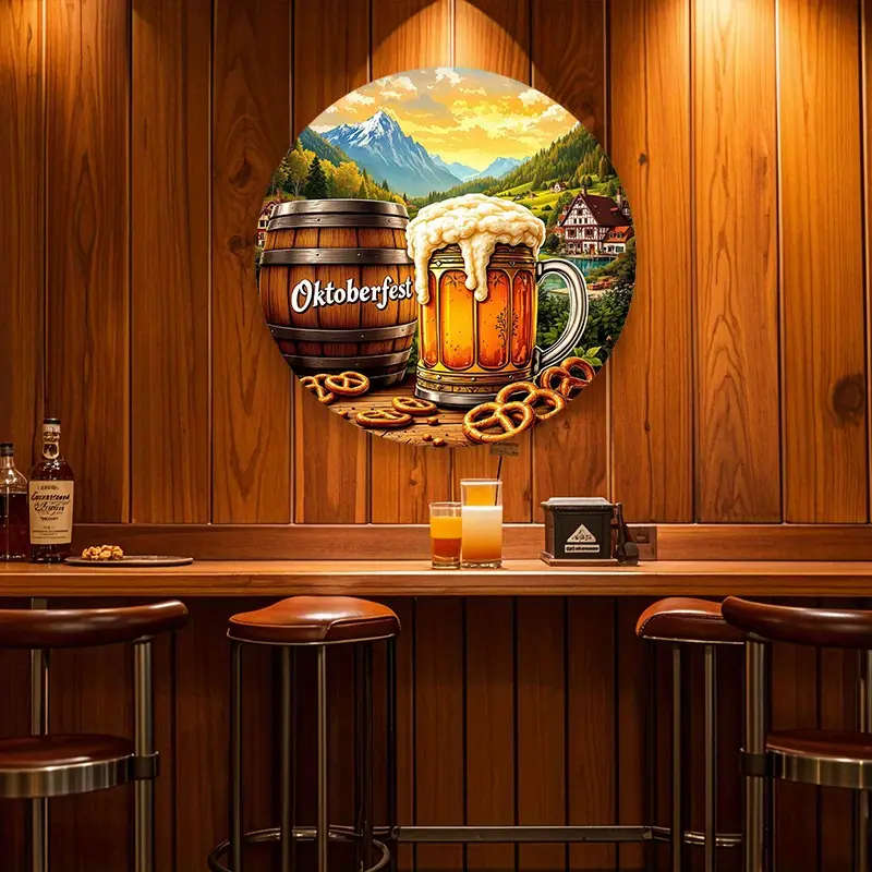 1pc Room Decor Oktoberfest Themed Aluminum Sign 20.32x20.32cm Rustic Wall Decor for Bedroom Kitchen