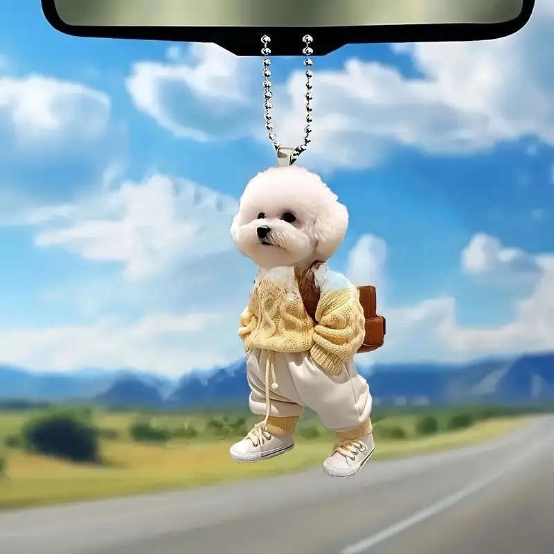 1pc 2D Flat  4pcs set combination of  puppy pendant creative car-mounted dog backpack hanging pe