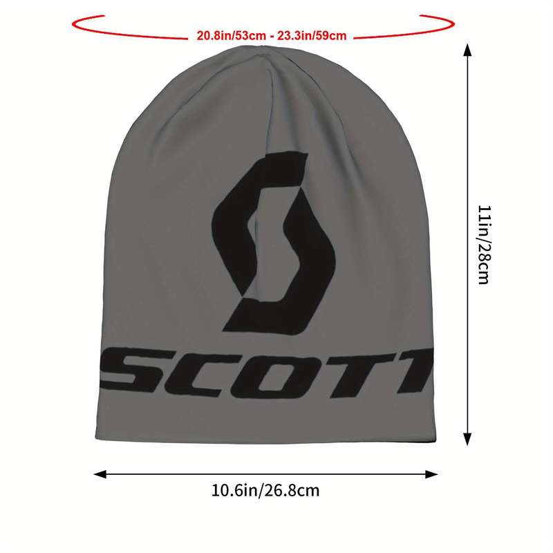 1pc Durable Build Scott Men's Stretch Knit Beanie Cap Fashionable Gray Cycling Hat with SCOTT P
