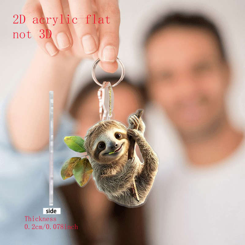 1pc 2D Flat  Acrylic Sloth Car Rearview Mirror Hanging Charm Cute Keychain Bag Decor for Animal