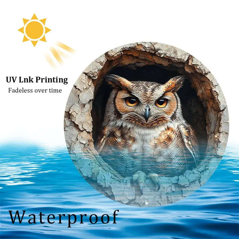 1pc Charming 20.32cm Vintage Owl Wall Art Decor Rustic 3D Embossed Aluminum Easy-to-Hang with Pre-Dr