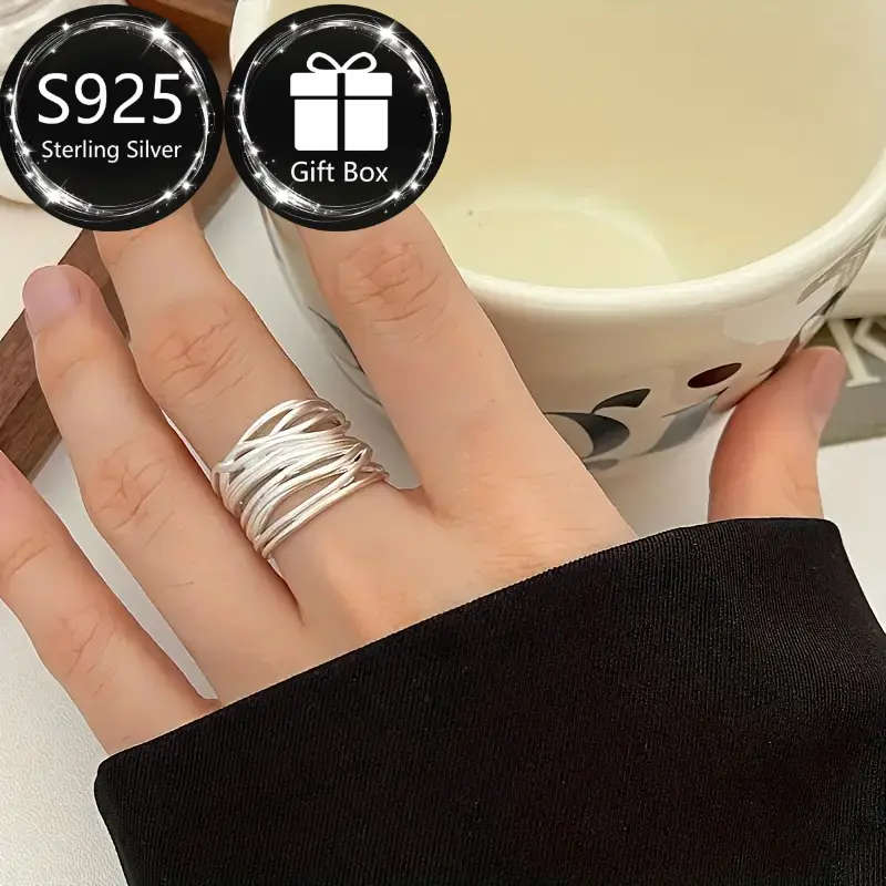 925 Silver Ring, Women's Wire-Wrapped Open Adjustable Matte Wide Thumb Ring