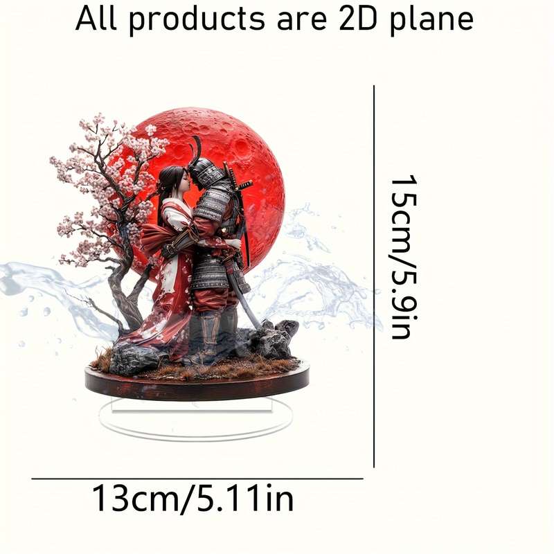 1pc 2D Flat   Bohemian Acrylic Samurai and Geisha Statue Elegant Home and Window Decoratio