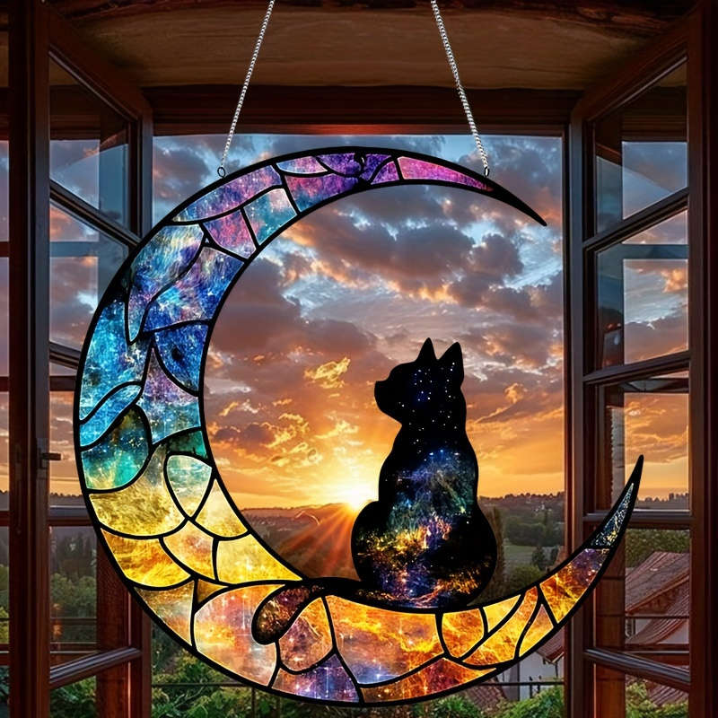 1pc 2D Flat  20.07cm Piece Bohemian Style Acrylic Cat on Moon Sun Catcher- 20.07cm x 20.07cm Animal