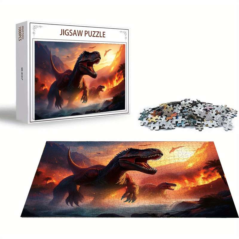1000pcs Dinosaur Adventure Jigsaw Puzzle for Adults Intense Battle Volcanic Journ