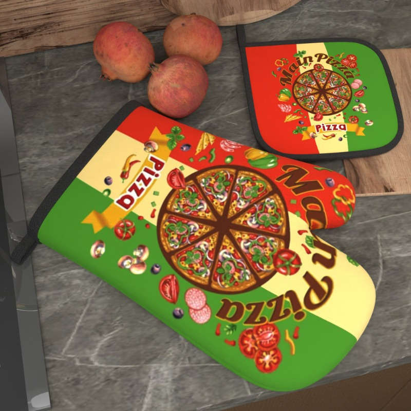 2pcs Colorful Pizza Slice Oven Mitts Pot Holders Heat Resistant Machine Washable Polyester