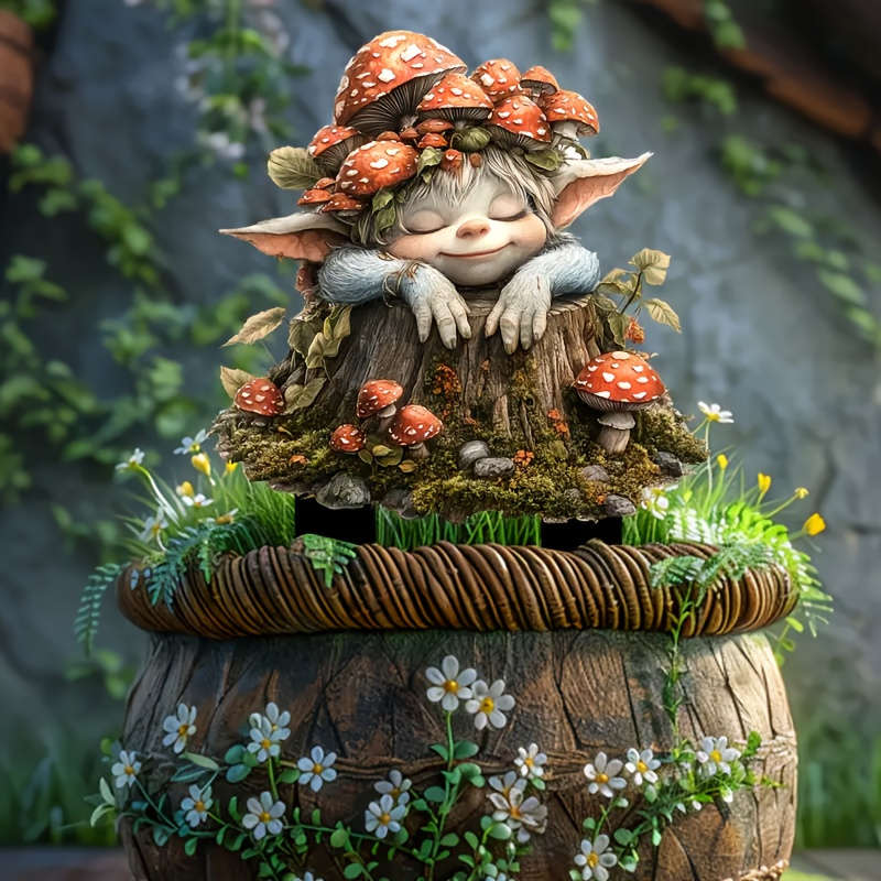 1pc 2D Flat  1 Art Deco Bohemian Garden Stand Mushroom Fairy  Plastic Ground Stand Outdoor Lawn