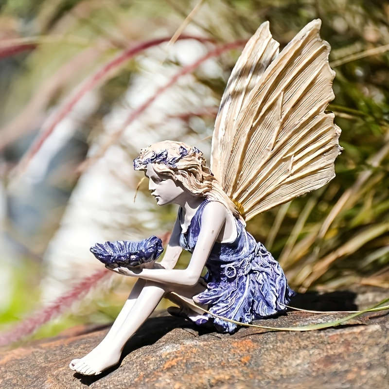1pc 2D Flat Whimsical Fairy Garden Statue Resin Fairy with Wings Holding