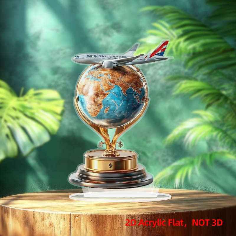 1pc 2D Flat    8-Inch Acrylic Earth Globe with Airplane Bohemian Style  Decor