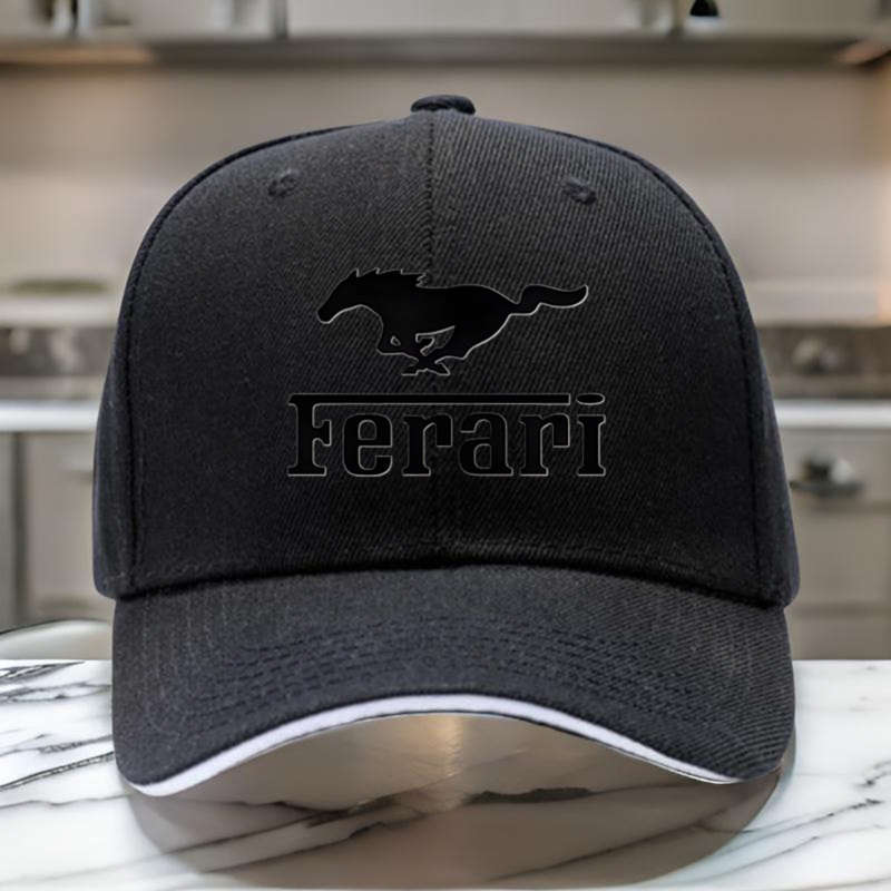 1pc Black Ferari Logo Golf Hip Hop Hat Adjustable Lightweight Breathable Sun Protection fo