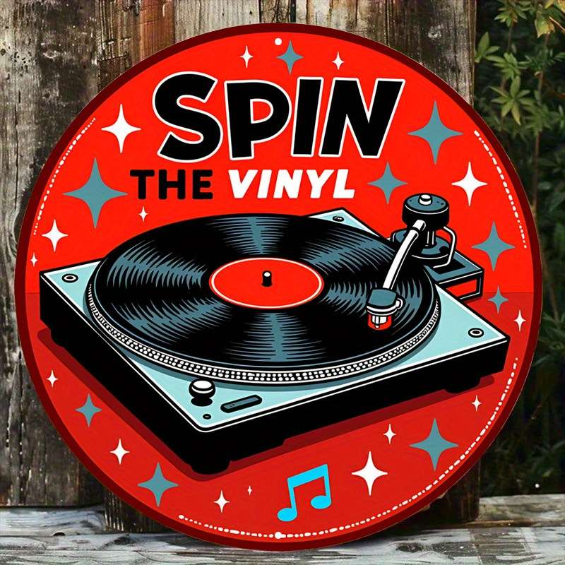 1pc Room Decor  Retro Aluminum Spin The Vinyl Round Sign Classic Record Player Design with Mu