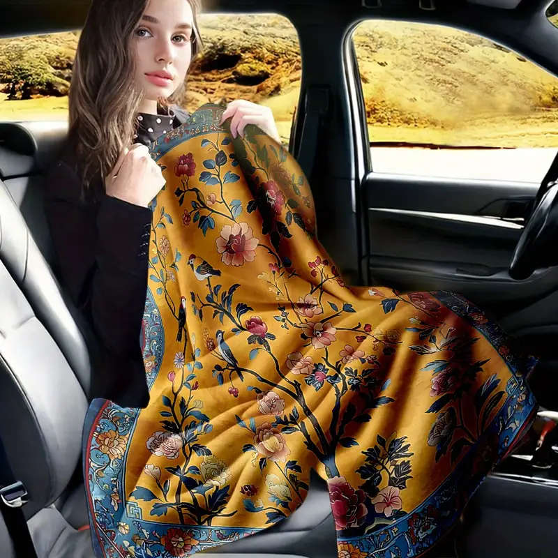 1 Bohemian Floral And Bird Print Flannel Blanket 150*200cm
