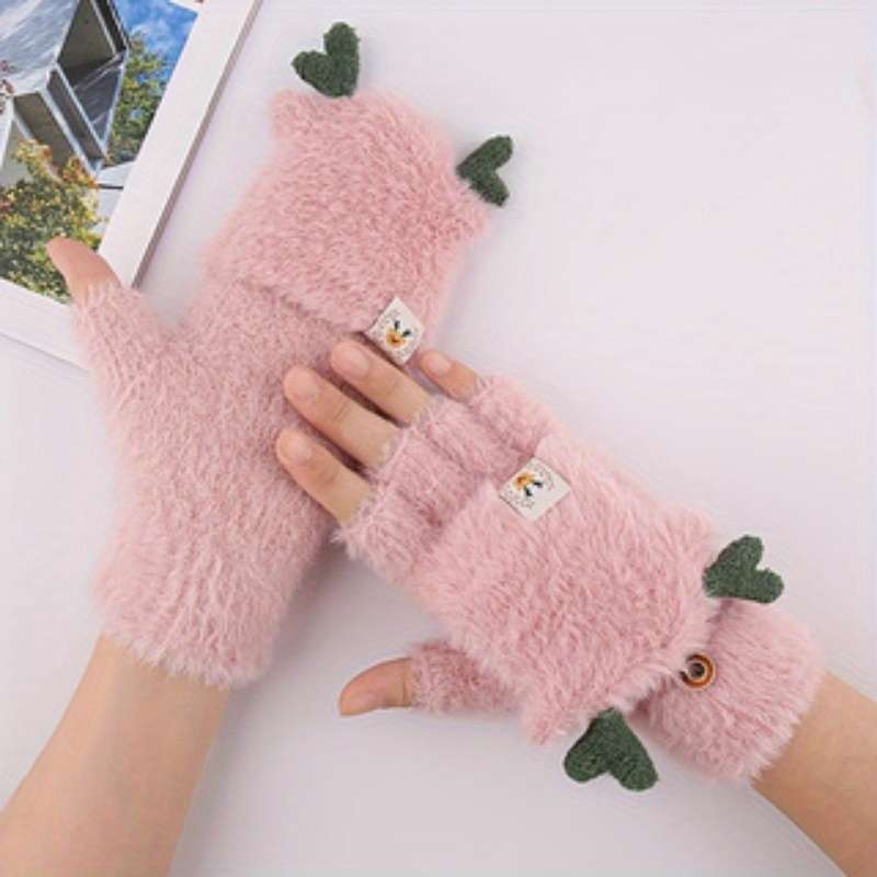 1 Pair White One Size Warm Gloves