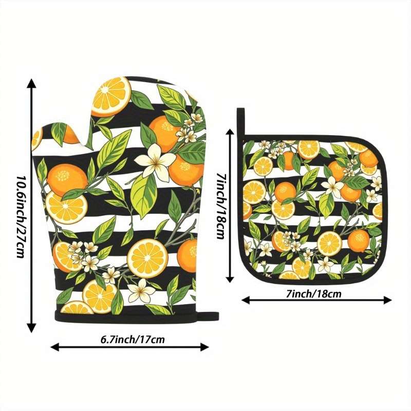 2pcs Heat-Resistant Oven Mitts and Potholders 26.92x17.02 cm Vibrant Orange Black Striped