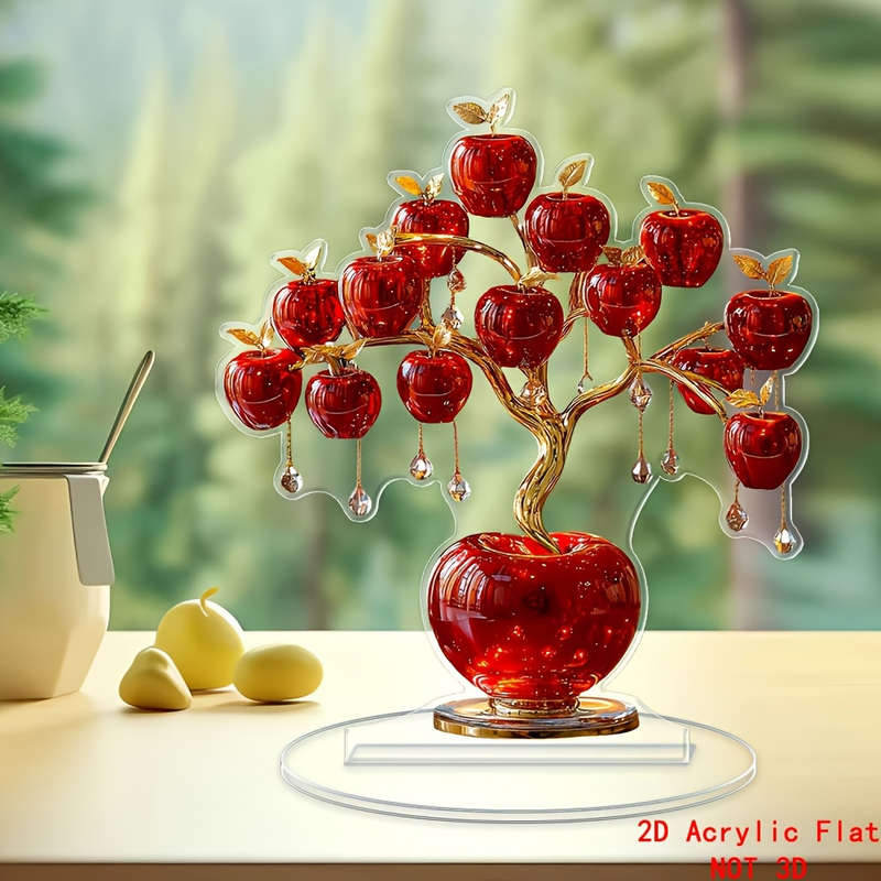 1pc 2D Flat  Cute  Acrylic Apple Tree Desktop Decoration Amazing Collectible Perfect for R