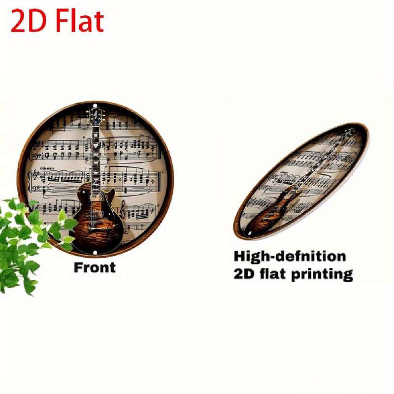 1pc  2D Flat Metal Round Aluminum Tin Sign Gibson Guitar Wall Art Retro Music Decor for Hom