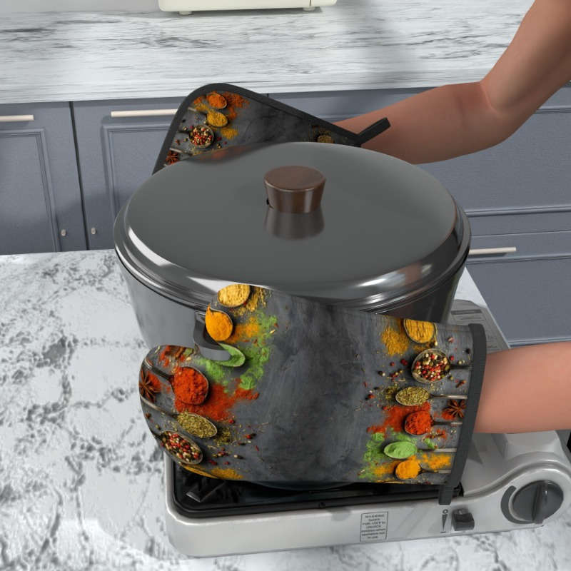 2pcs Colorful Spice-Inspired Heat-Resistant Oven Mitts and Pot Holders 26.92x17.02 cm Vibran