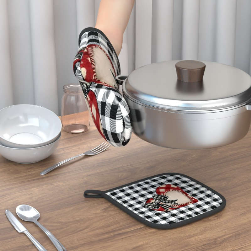 2pcs Valentine'S Day Romantic Plaid Love Oven Mitt Set 26.92x17.02 cm Heat Resistant Polyester