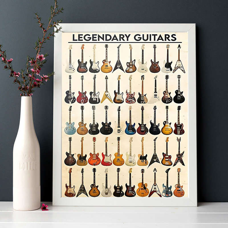 1pc 30.48x40.64cm Legendary Guitars Canvas Art Print Frameless Vintage-Style Wall Decor with Colo