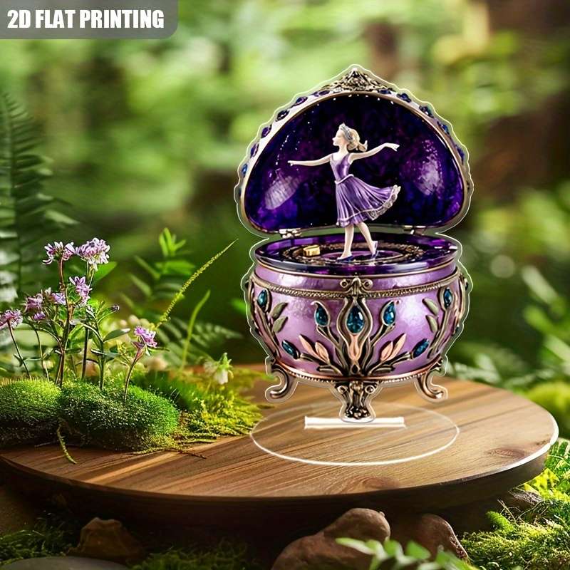 1pc 2D Flat    Acrylic Music Box Decorative Ornament with Charming Dancing Elf Design Re